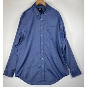 Lands End Mens Supima No Iron Oxford Shirt Blue Tailored Fit 17.5 - 37 Tall